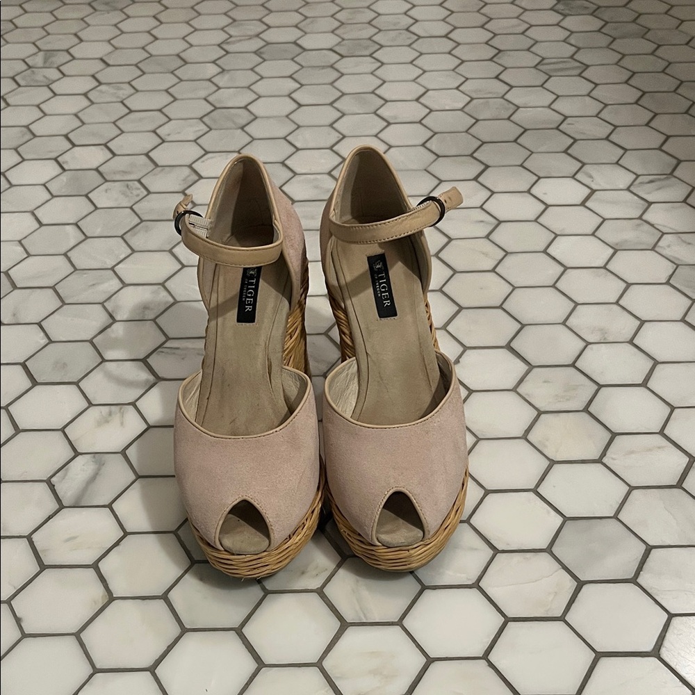 Tiger of Sweden Pink and Tan Wedge Sandals